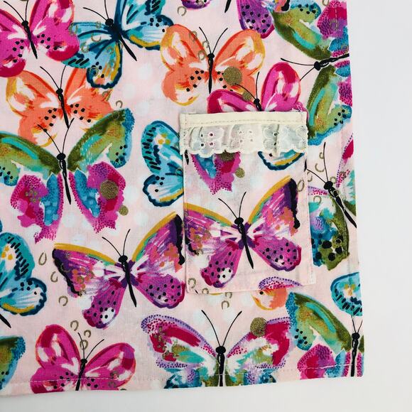 American VINTAGE Handmade Pink Butterfly Fabric Utensil Pocket Placemat Set of 2 - Picture 4 of 5